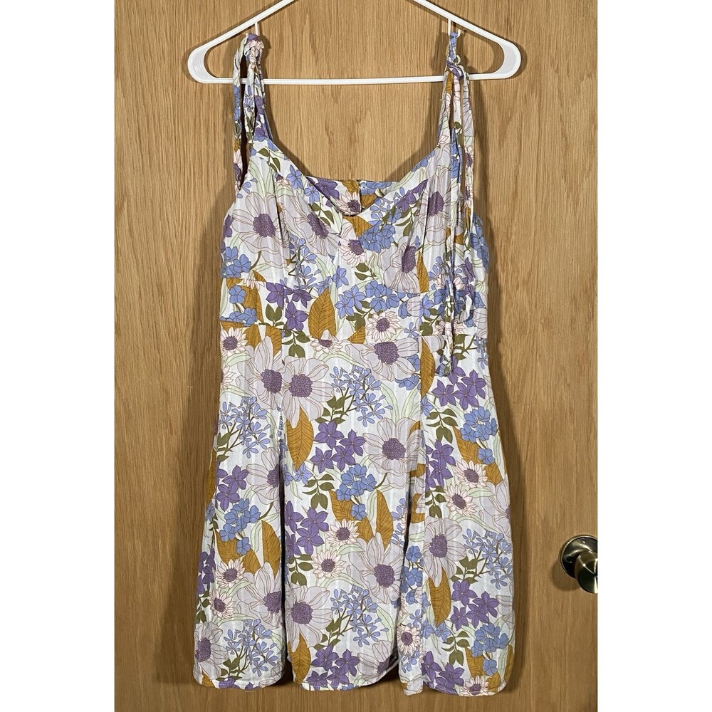 American Eagle Babydoll Mini Dress Floral Boho Coquette Skater Festival Sz Lg